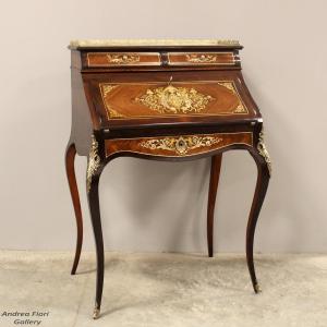 Antica ribaltina ribalta scrittoio Napoleone III intarsiata - epoca '800